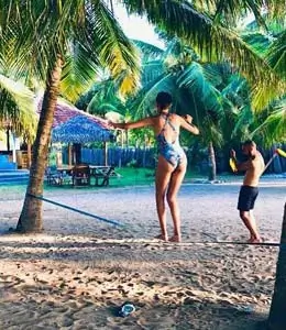 Slackline in the garden at Valampuri Resort