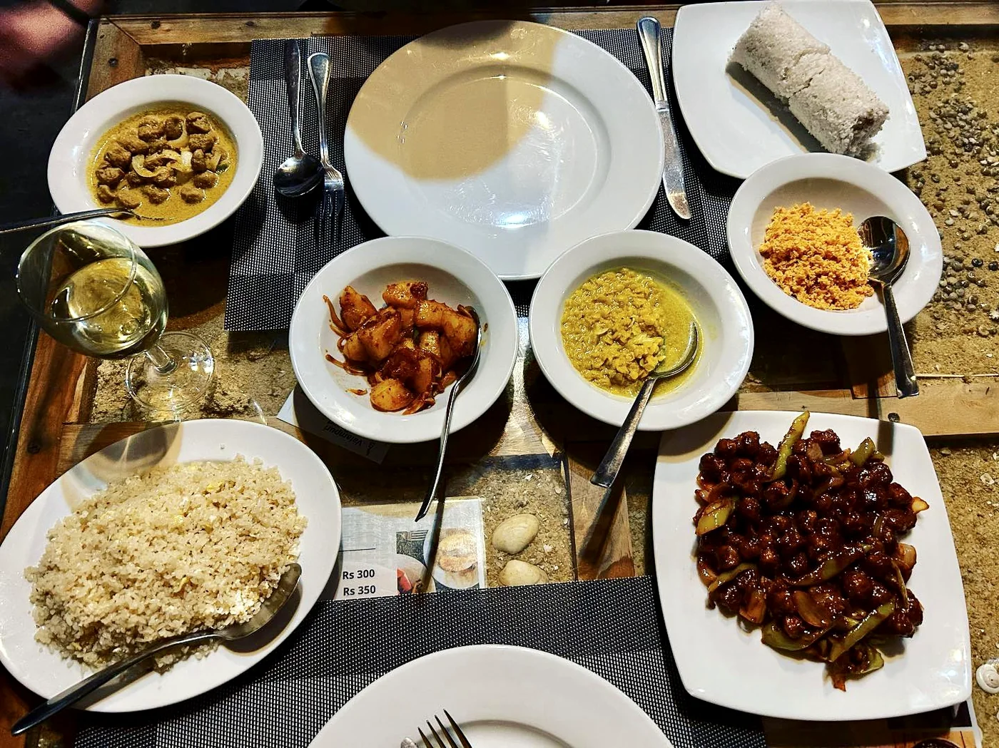 Sri Lankan rice and curry table at Valampuri Restaurant
