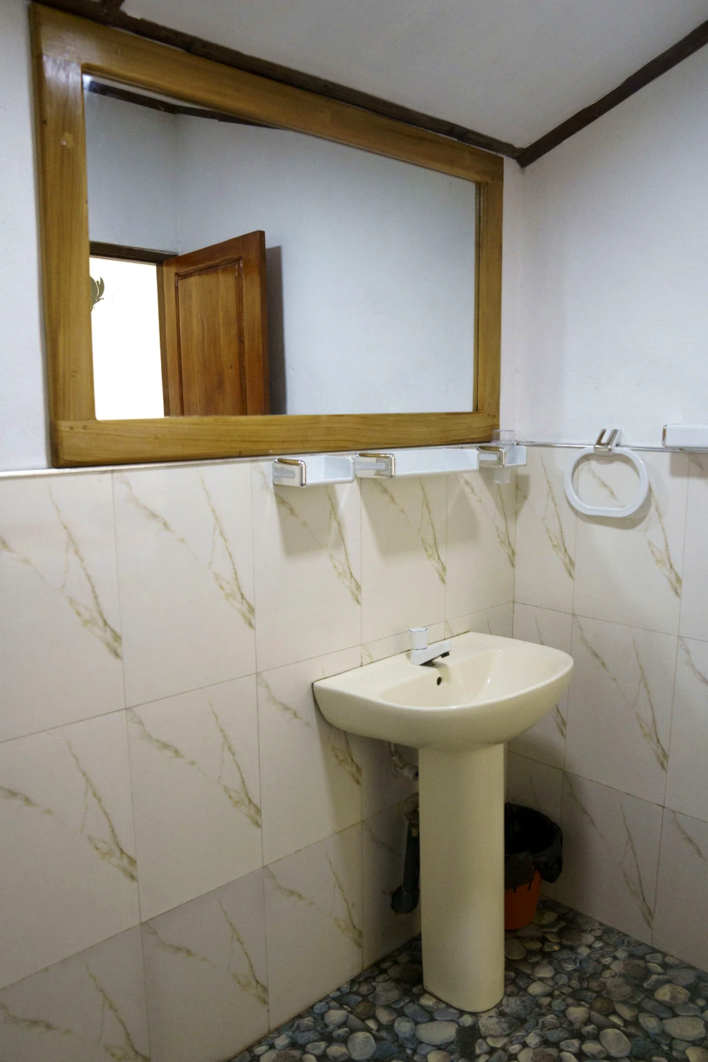 Bathroom vanity in the Poolside Comfort Chalet