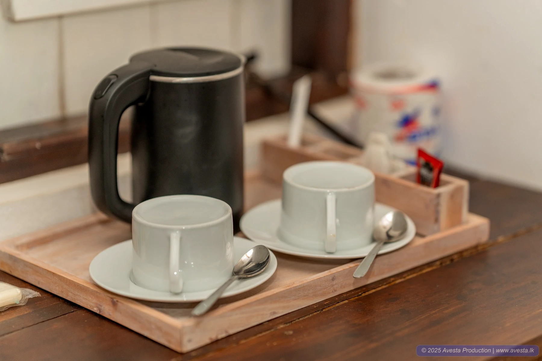 In-room coffee setup in the Poolside Comfort Chalet