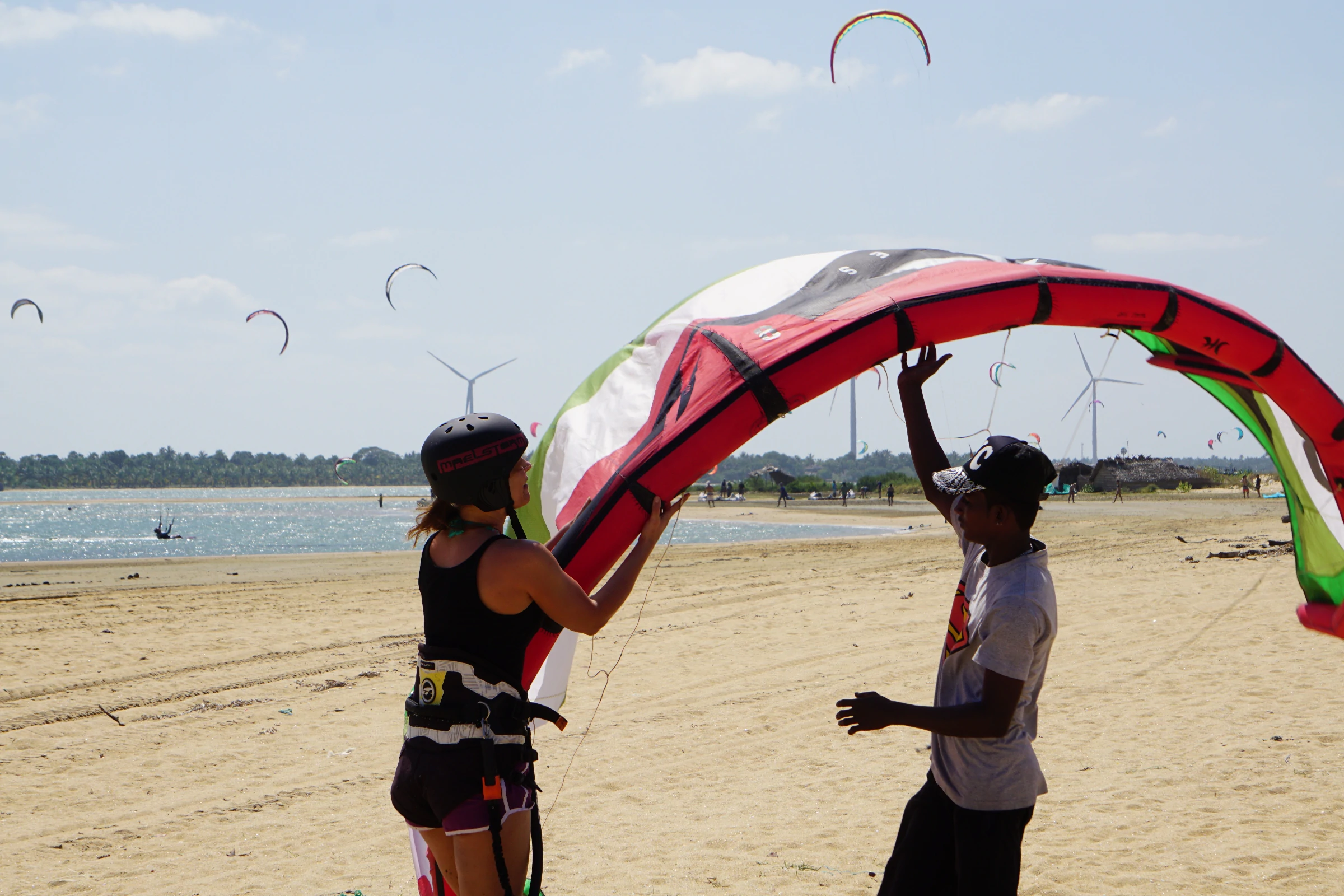 Intermediate kitesurfing rider improving technique