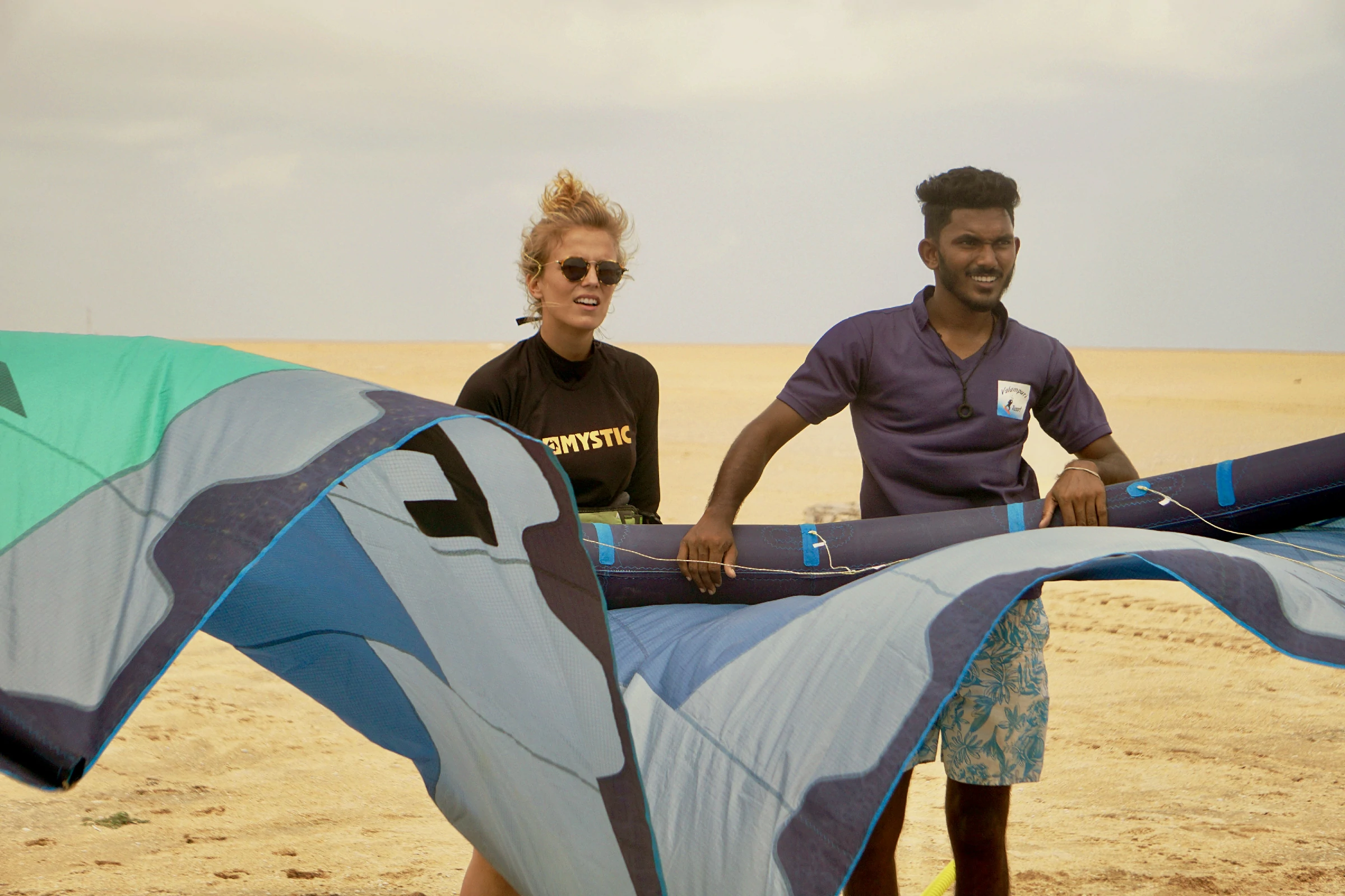 Beginner kitesurfing lesson in calm lagoon conditions